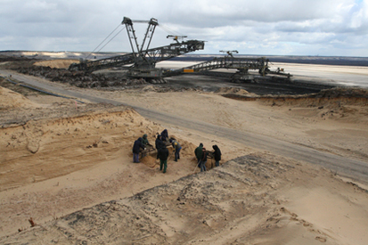 Excavation on the edge of the open-pit coal mining in Nochten. Excavation on the edge of the open-pit coal mining in Nochten.