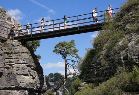 Brücke mit Menschen in der Sächsischen Schweiz