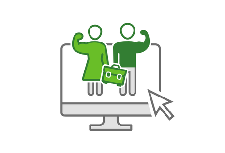 Eine stilisierte Mann und eine Frau mit starken Armen.