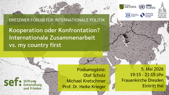 Eine stilisierte Weltkarte mit Hinweisen zu einer Veranstaltung.