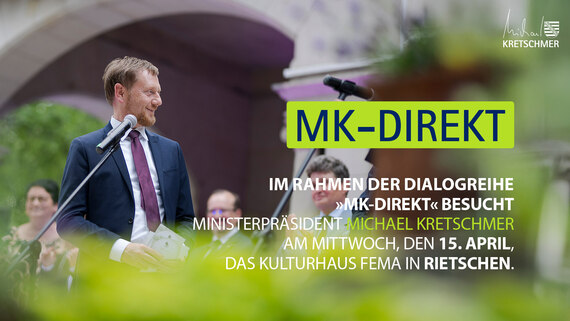 Ein Mann spricht in ein Mikrofon. Text: "MK-Direkt Im Rahmen der Dialogreihe "MK-Direkt" besucht."