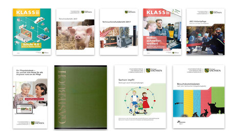 Collage verschiedener digitaler Publikationen, in der Mitte steht »Read us on issuu«.